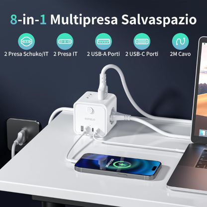 Ciabatta Compatta Multi‑Presa con USB e Cavo di 2 Metri