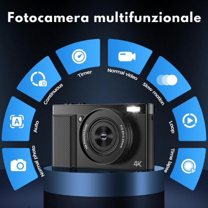 Fotocamera Digitale 4K con Schermo Ribaltabile per Foto e Video Straordinari