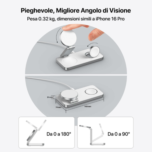 Stazione di Ricarica Wireless Magnetica 3‑in‑1 per Dispositivi Apple