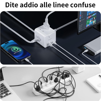 Ciabatta Compatta Multi‑Presa con USB e Cavo di 2 Metri
