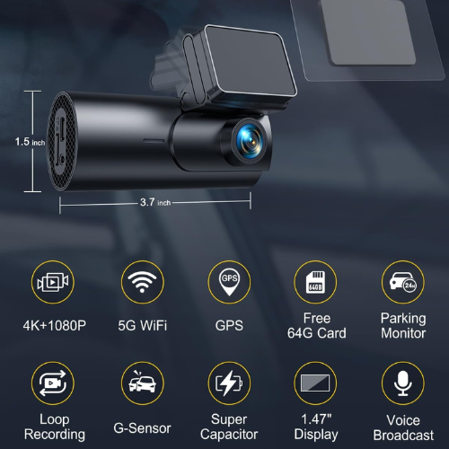 Dashcam Doppia 4K Ultra Nitida per Sicurezza Anteriore & Posteriore