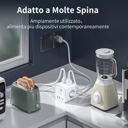 Ciabatta Compatta Multi‑Presa con USB e Cavo di 2 Metri
