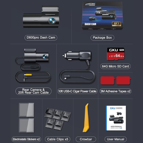 Dashcam Doppia 4K Ultra Nitida per Sicurezza Anteriore & Posteriore