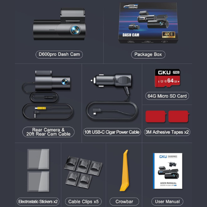 Dashcam Doppia 4K Ultra Nitida per Sicurezza Anteriore & Posteriore