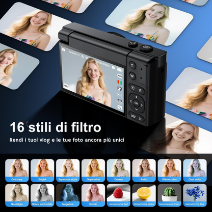 Fotocamera Digitale 4K con Schermo Ribaltabile per Foto e Video Straordinari