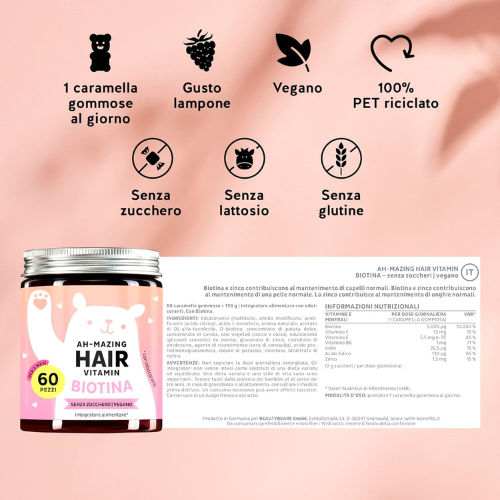 Caramelle alla Biotina per Capelli, Pelle e Unghie – Integratore Beauty Senza Zucchero