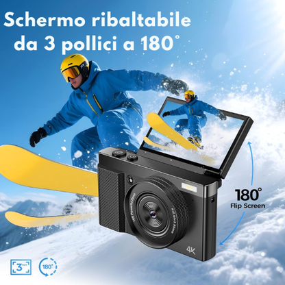 Fotocamera Digitale 4K con Schermo Ribaltabile per Foto e Video Straordinari