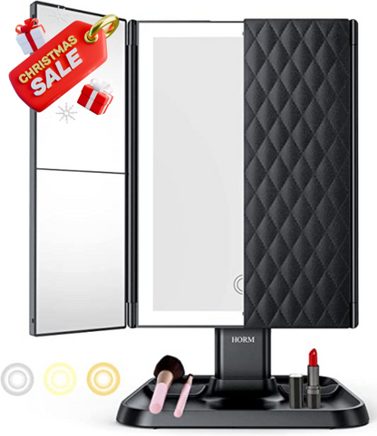 Specchio cosmetico LED pieghevole in tre parti