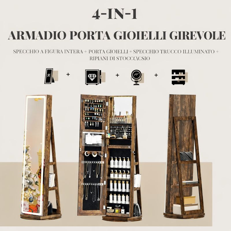 Mobile portagioie da terra con specchio LED, organizer girevole 360°😍