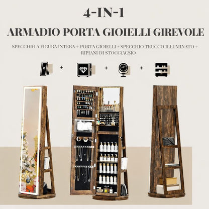 Mobile portagioie da terra con specchio LED, organizer girevole 360°😍