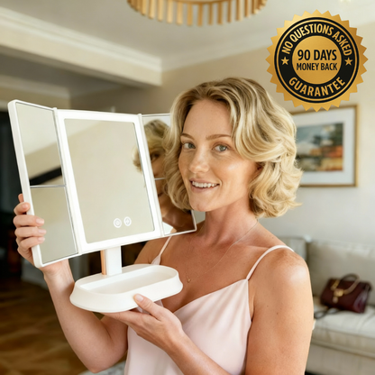 Specchio cosmetico LED pieghevole in tre parti