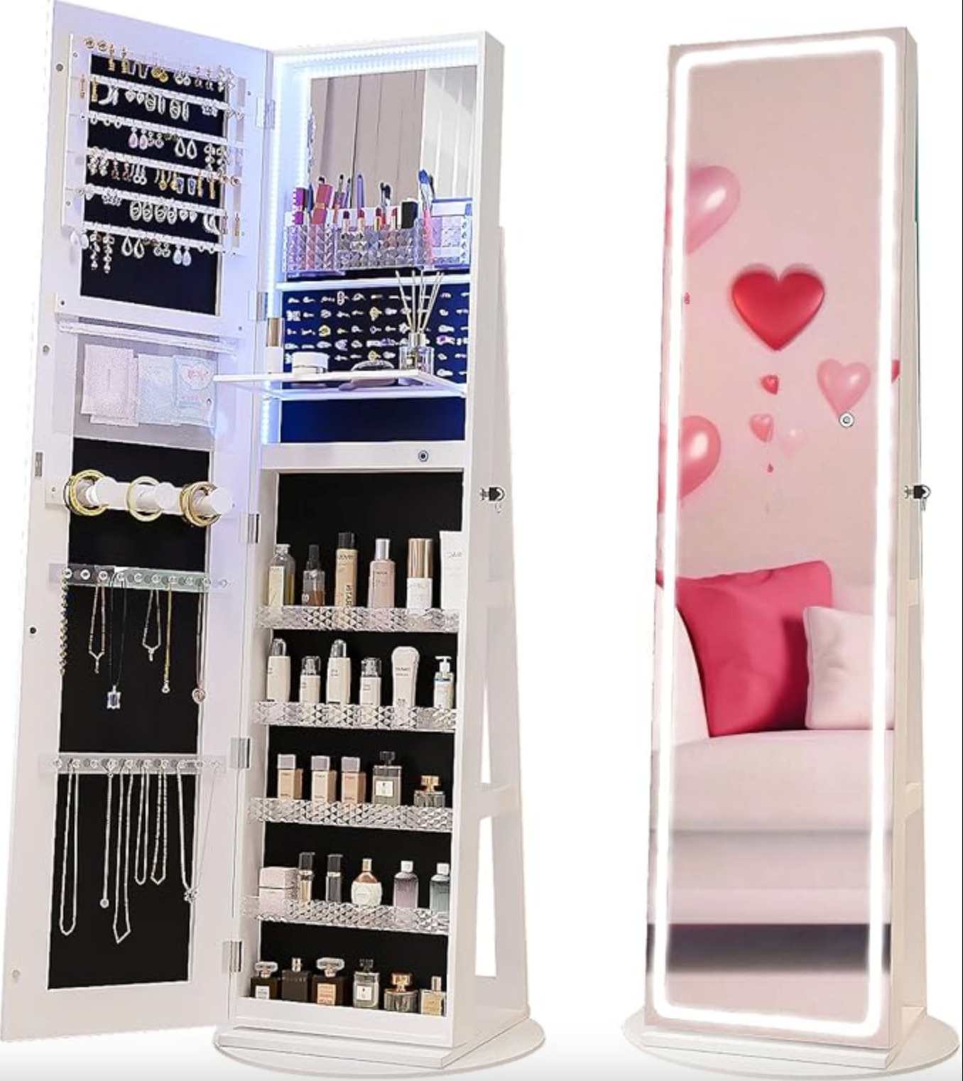 Mobile portagioie da terra con specchio LED, organizer girevole 360°😍