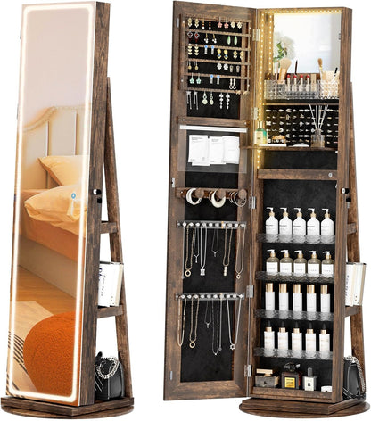 Mobile portagioie da terra con specchio LED, organizer girevole 360°😍