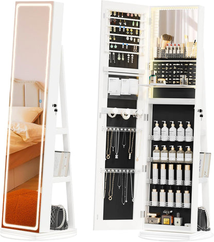 Mobile portagioie da terra con specchio LED, organizer girevole 360°😍