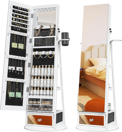Mobile portagioie da terra con specchio LED, organizer girevole 360°😍